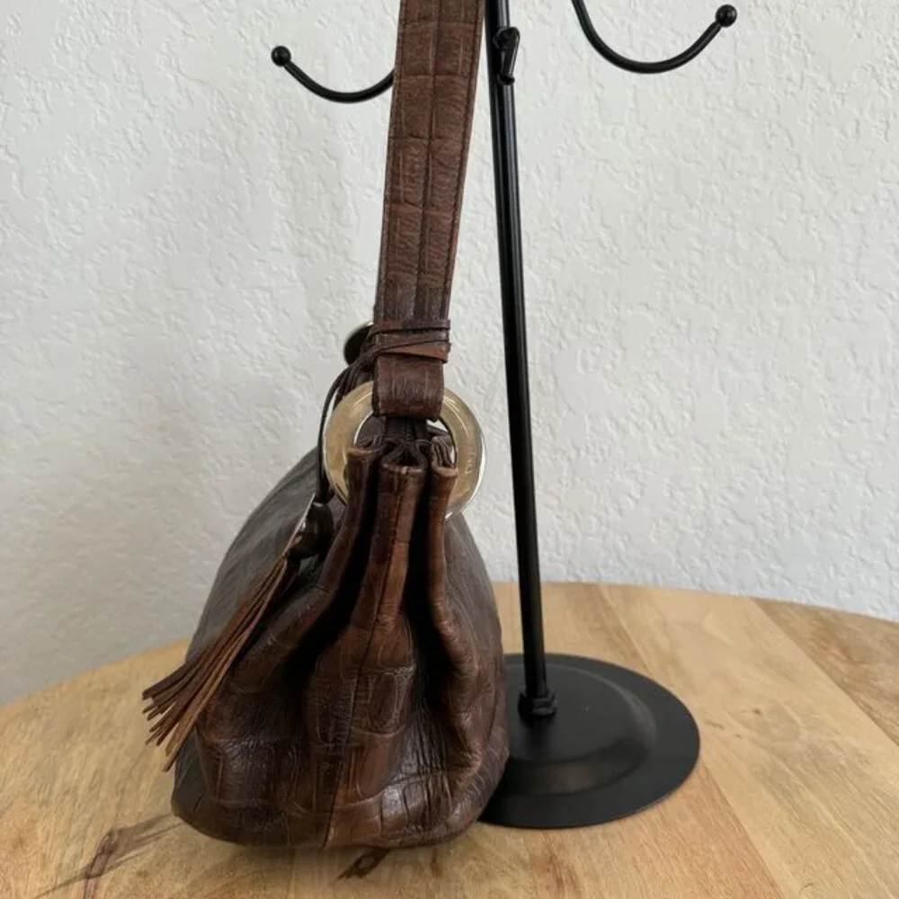 Furla Croc Embossed Brown Leather Hobo